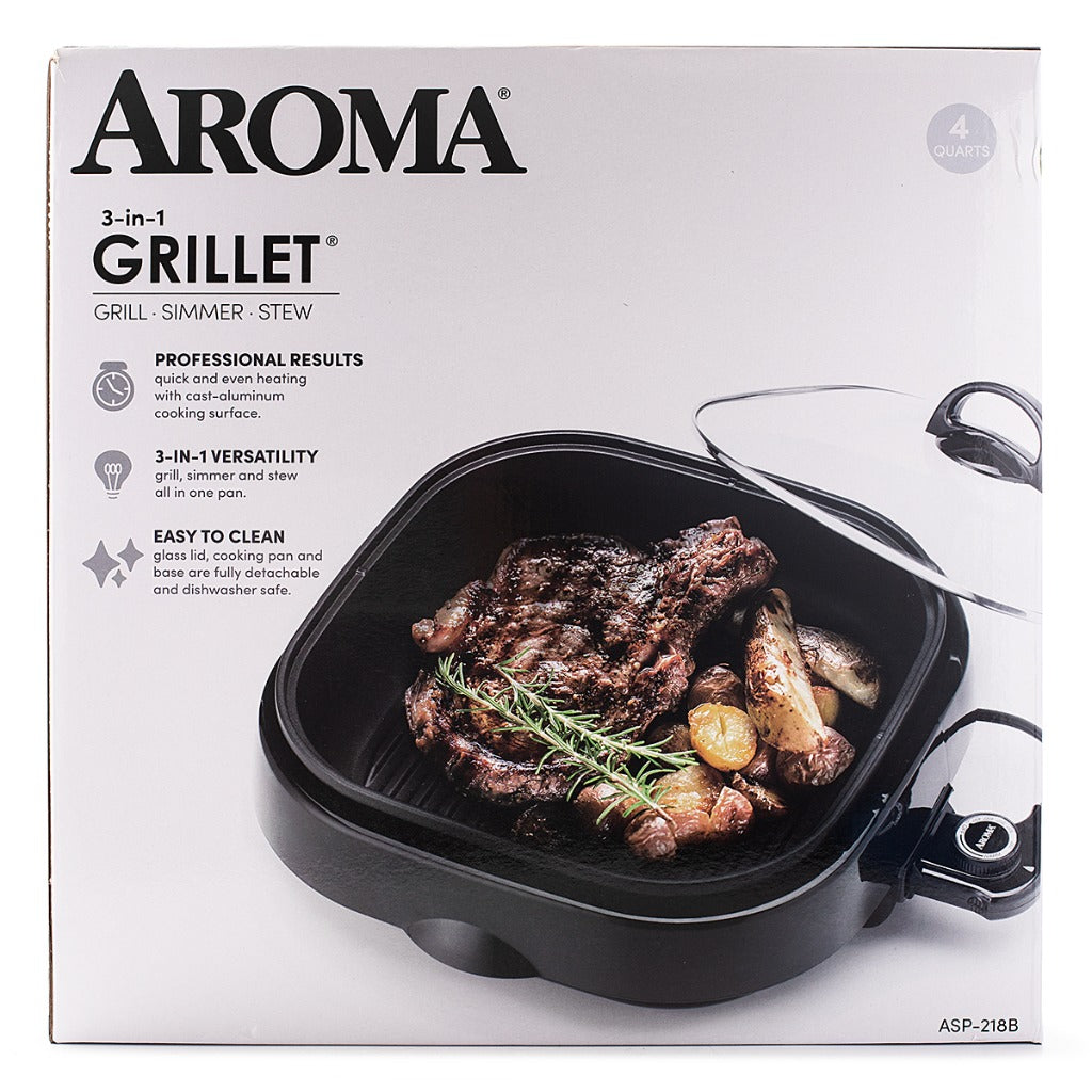 Aroma 3-in-1 Cool-Touch Electric Indoor Grill Portable, Black