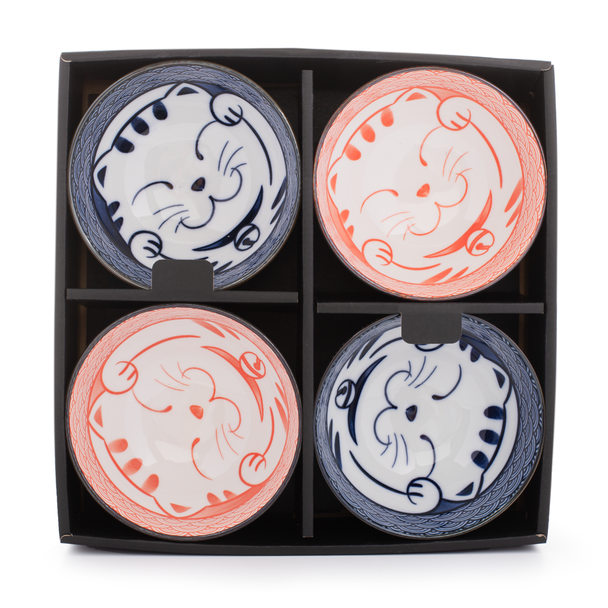 Japanese style cat bowl red and blue set 12OZ