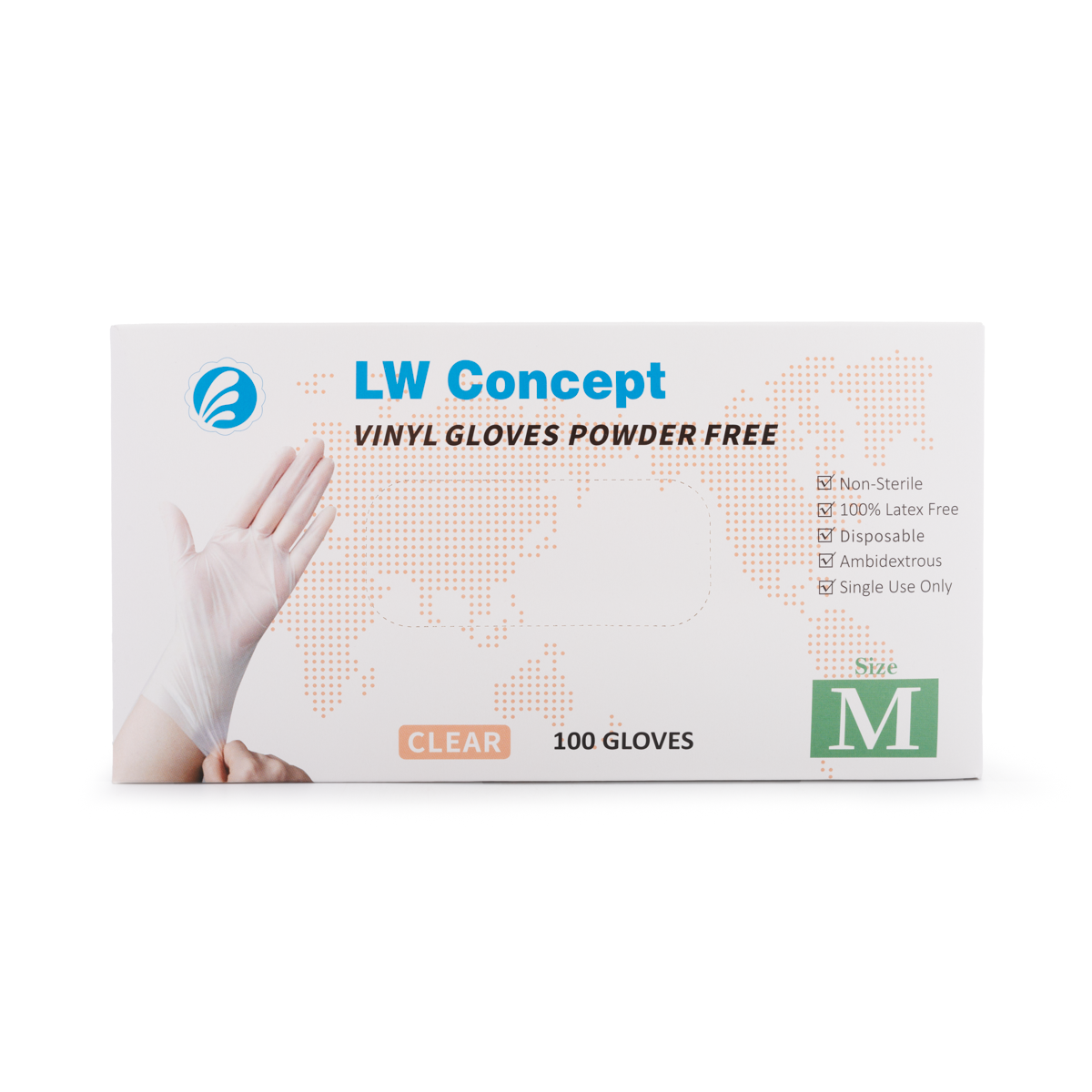 LW Concept Clear Rubber Gloves, Medium (100pcs)