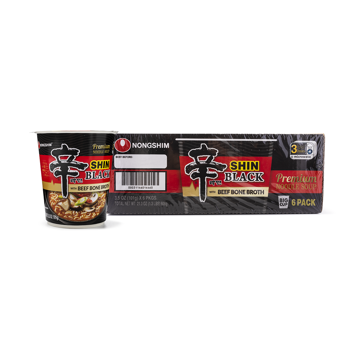 NONGSHIM Premium Noodle Soup Shin Black (Small Cup) 1 whole box