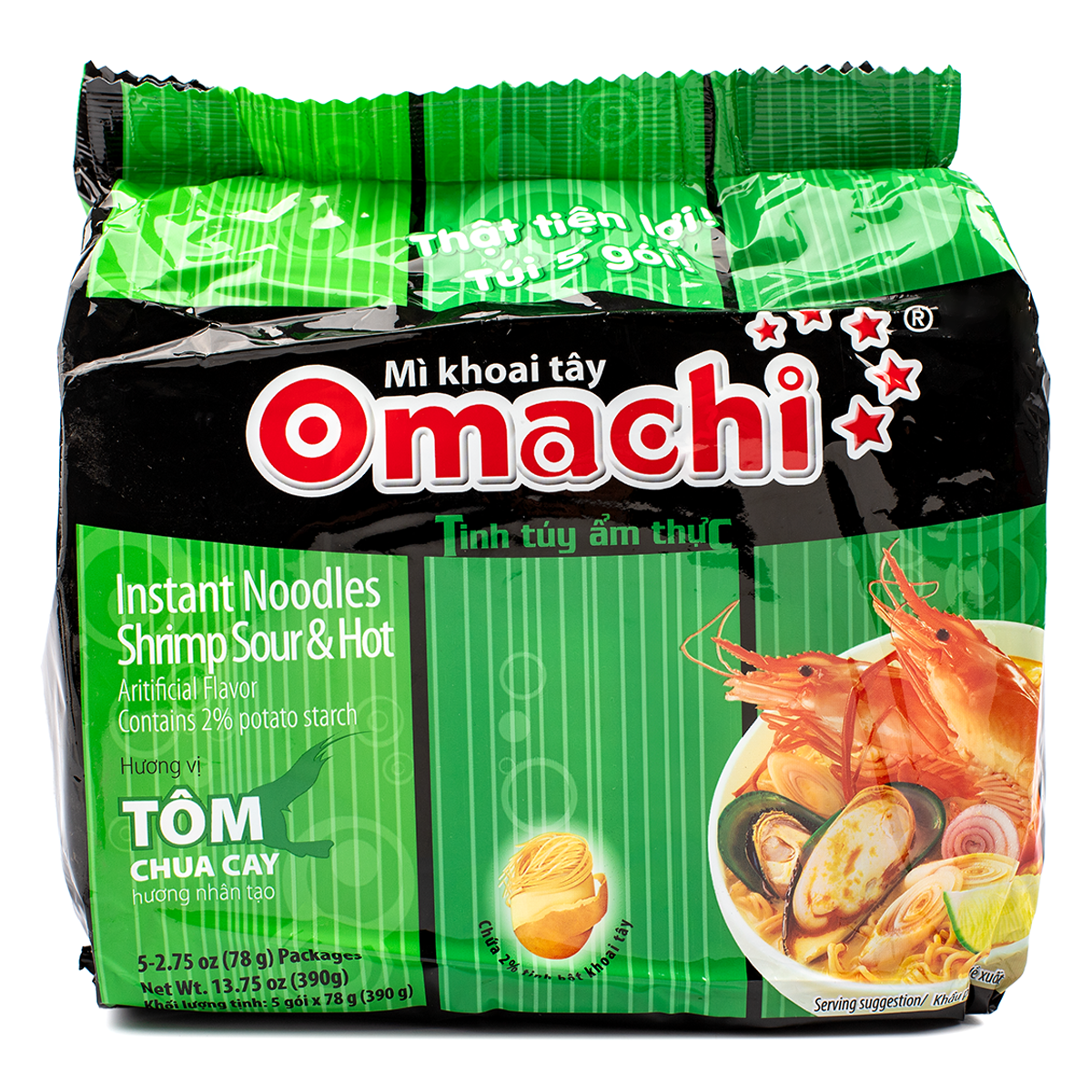 Omachi Instant Noodles Hot & Sour Shrimp Flavor 5 pk