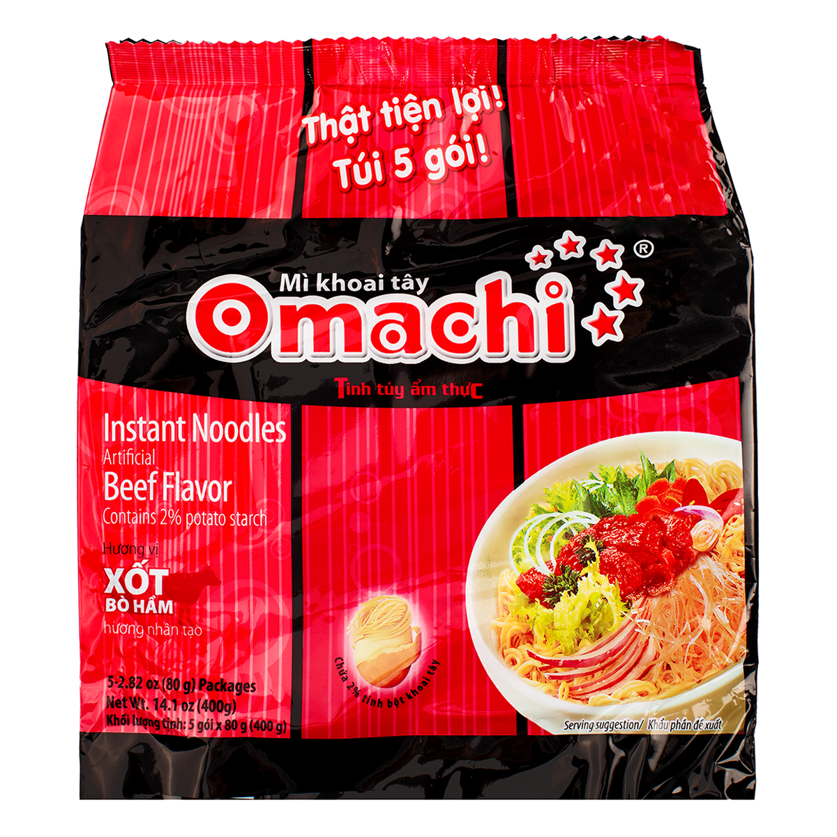 Omachi Instant Noodles Stewed Beef Flavor (Bo Ham) - 5 pack