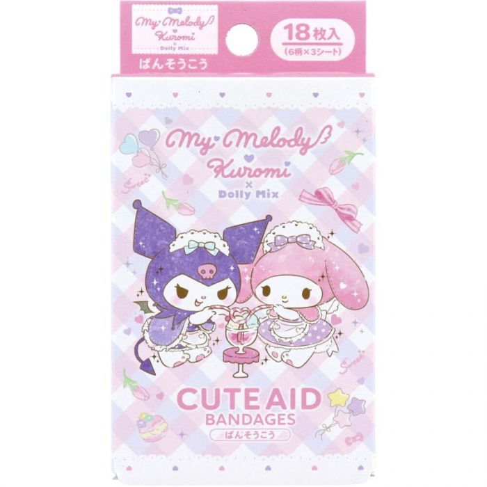Santan My Melody & Kuromi x Dolly Mix Cartoon Pattern Band-Aids, 18pcs