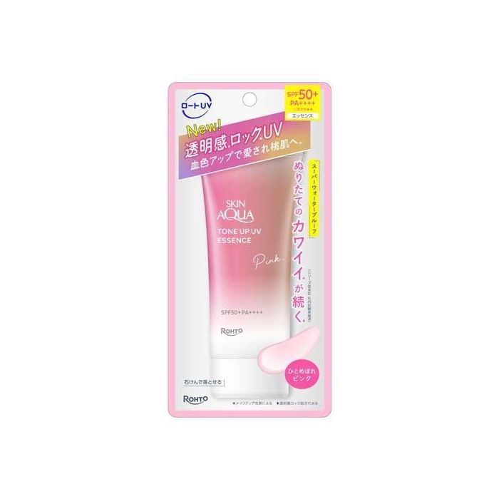 ROHTO Skin Aqua Tone Up Moisturizing Brightening Color Correcting Sunscreen SPF50+/PA++++ (Pink) 70g
