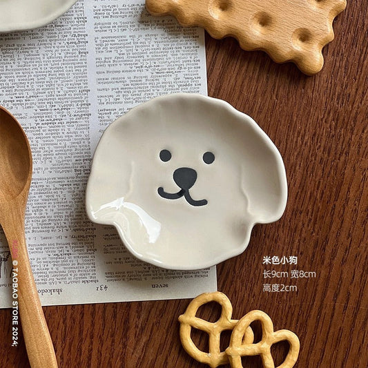 Beige Dog Sauce Dish Dipping Bowl 3"