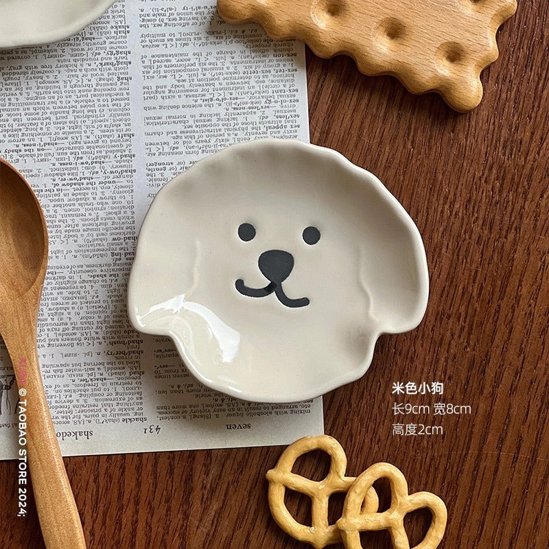 Beige Dog Sauce Dish Dipping Bowl 3