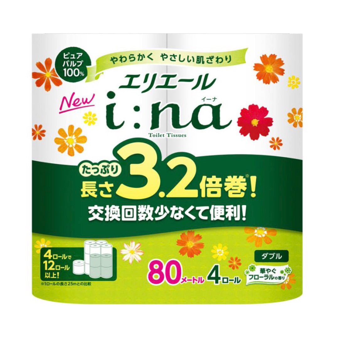 Elleair 80 meters of extra-long double-layer floral toilet paper