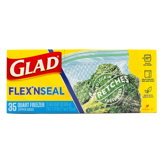 Glad FLEX'N SEAL Zipper Freezer Storage Quart Bags, 35 Count