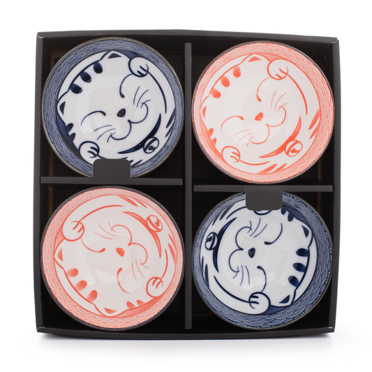 Japanese style cat bowl red and blue set 12OZ