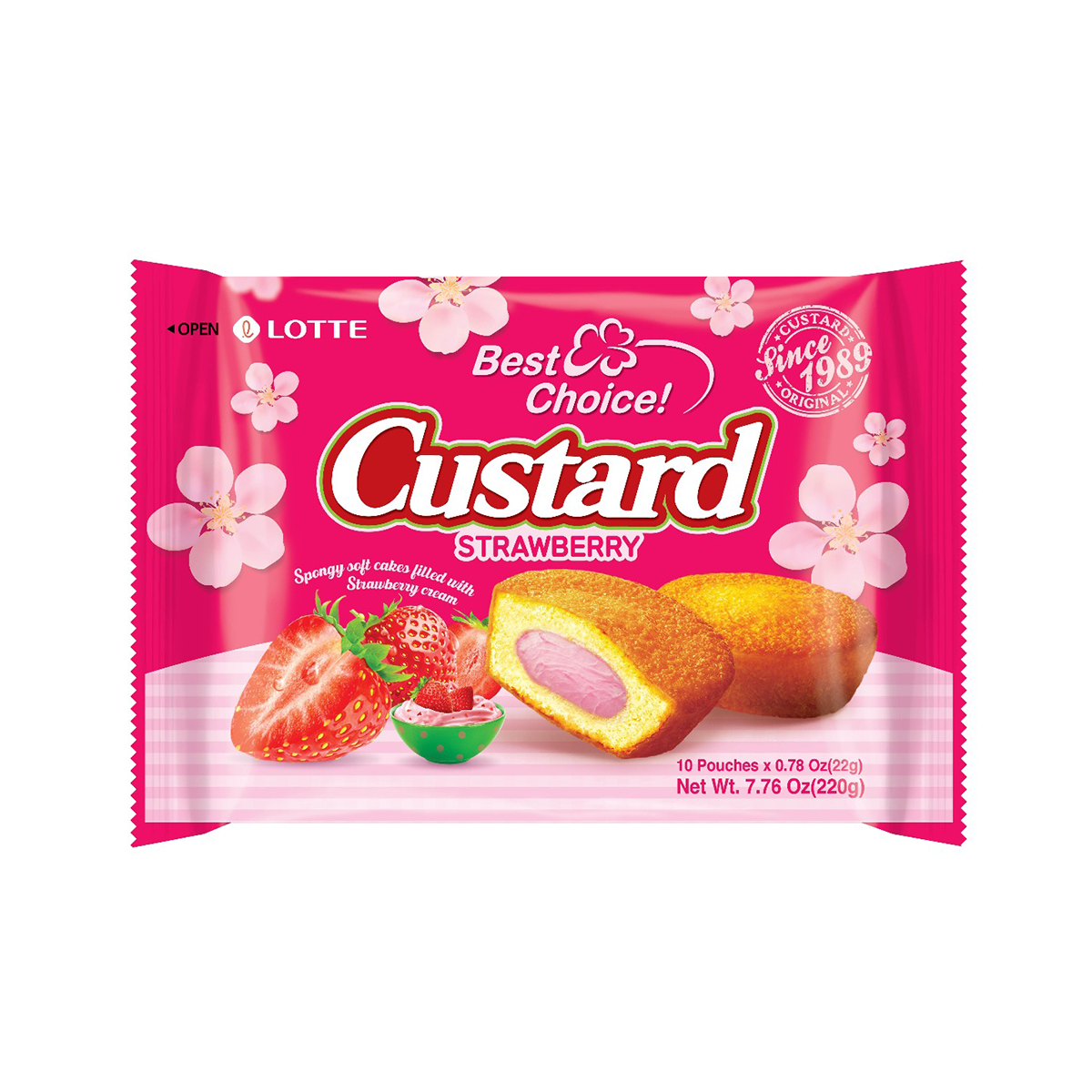 LOTTE Custard Cake Strawberry Multi (10pk) 220g
