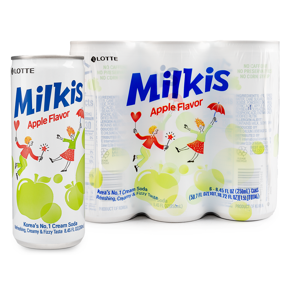 LOTTE Milkis Apple Flavored Carbonated Drink 250ml x 6Cans