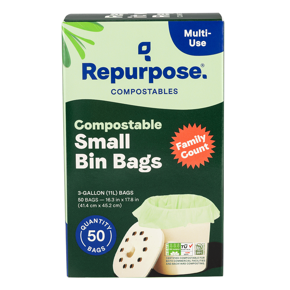 Small Bin Bags 50ct 3gal, Compostable
